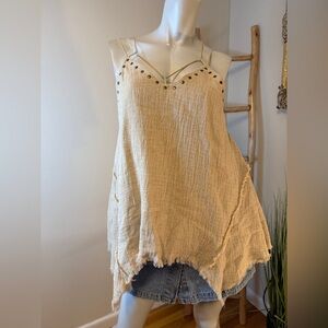 ANTHROPOLOGIE MOON RIVER LINEN BLEND SLEEVELESS ASYMMETRICAL TOP M